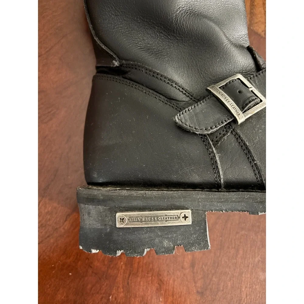 Milwaukee Motorcycle Boots 15 Black Leather Square Biker Oil Resist Harness Goth